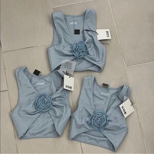 SAME Women's Elegant Blue Bikini Top with Floral Accent